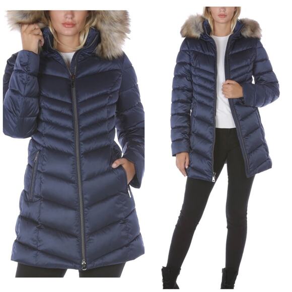 NWT INC International Concepts Faux-Fur Trim Hooded Puffer Co Royal blue S - Picture 4 of 16